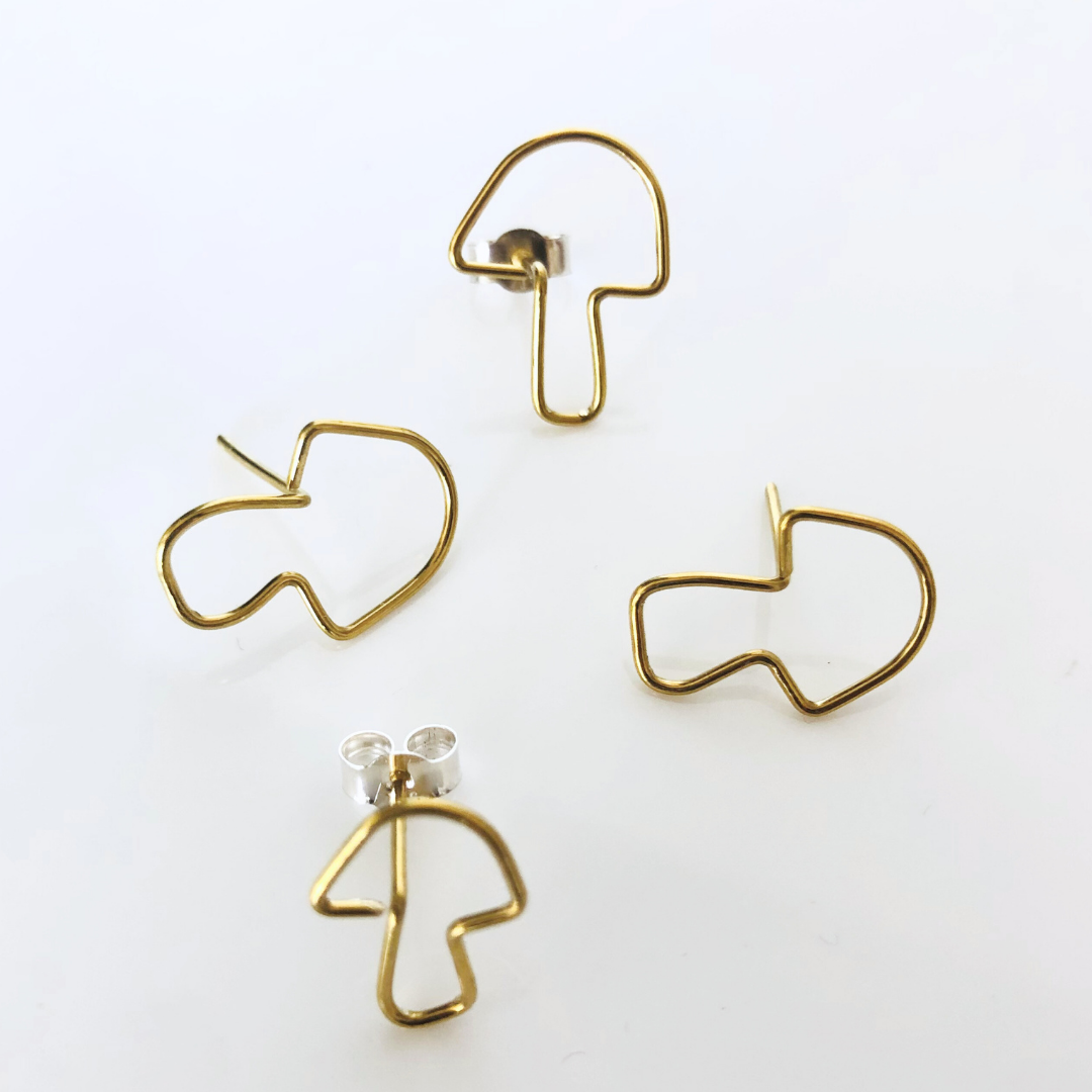 Whimsical Brass Mushroom Stud Earrings